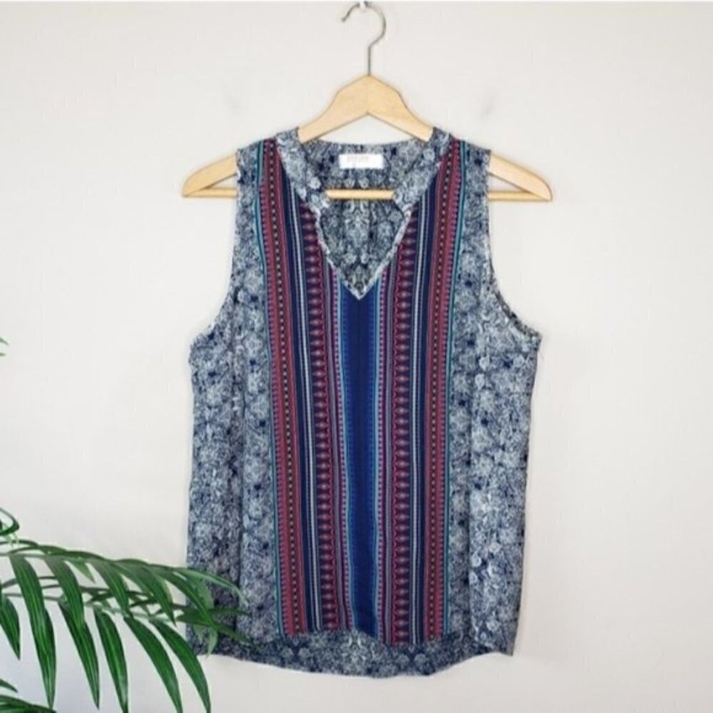 Renee C Mixed Print Tank Blouse Size Medium